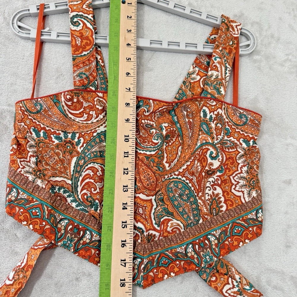 NWT Band of The Free Women's S Adella Orange Paisley Handkerchief Crop Top - Picture 15 of 16